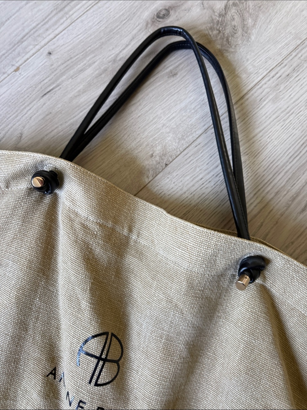 Anine Bing Natural Canvas Tote with Black Logo - Picture 7 of 10